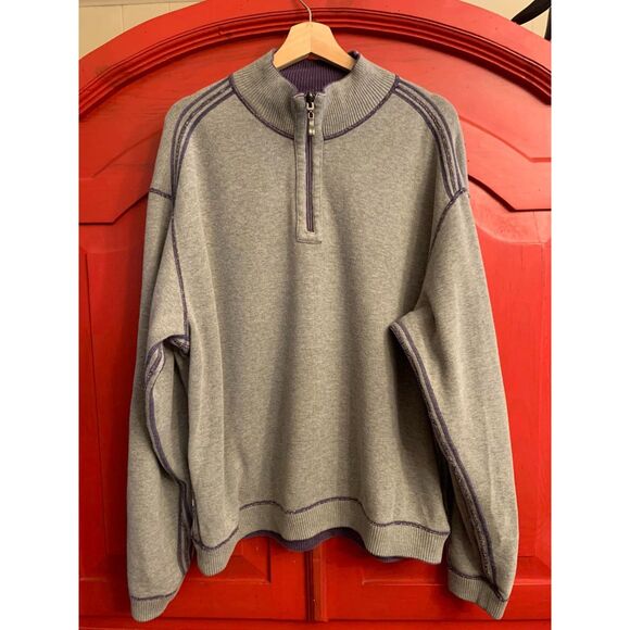 Tommy Bahama XL Flipshore Reversible Purple Grey Gray Dressy Sweatshirt Zip READ - Picture 1 of 7
